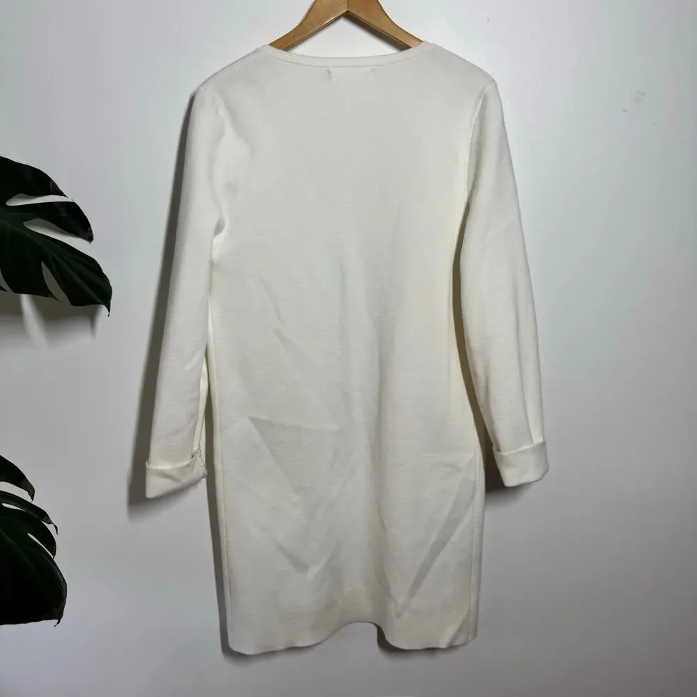 ANRABESS Long Sleeve Open Front Cardigan Coat Women L Off White Minimal Modest